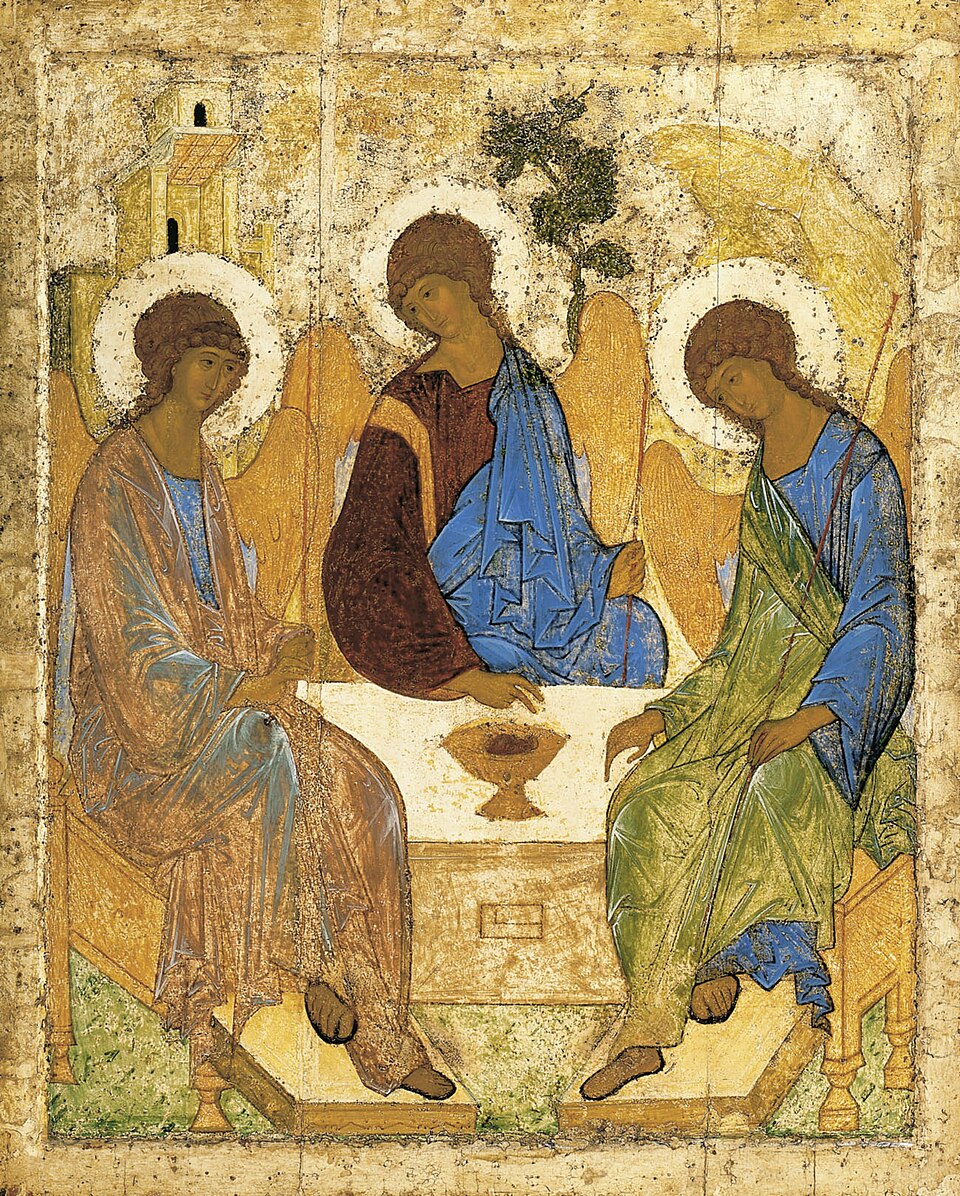 Andrei Rublev's Trinity icon — three angels at the table of Abraham